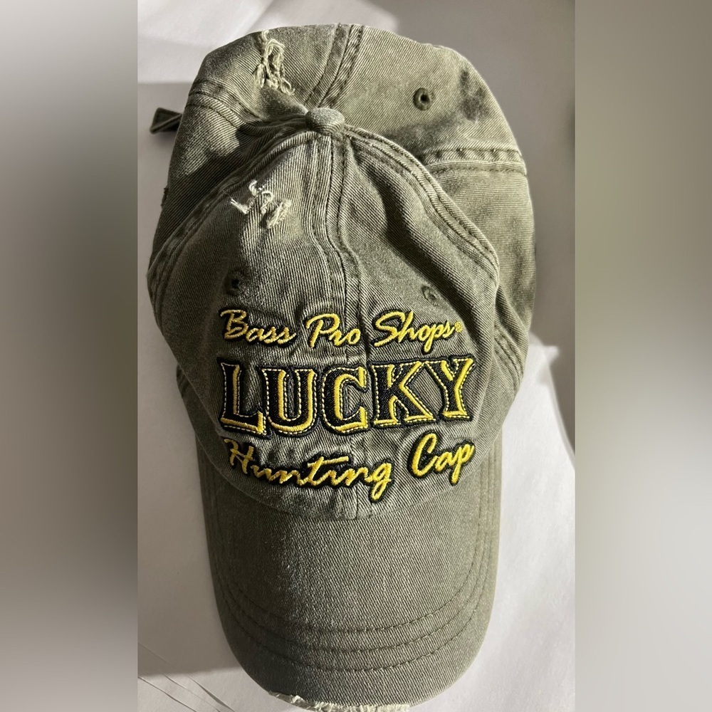 Bass Pro Shops Green Lucky distressed Hunting Camping outdoor hat Cap